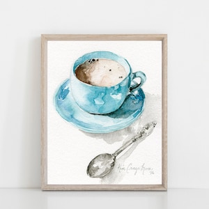 blue teacup watercolour art print