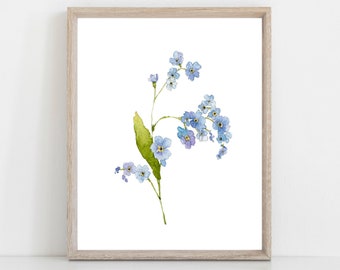 Forget-Me-Nots floral art print, watercolor wall art, bedroom art decor, blue flower print