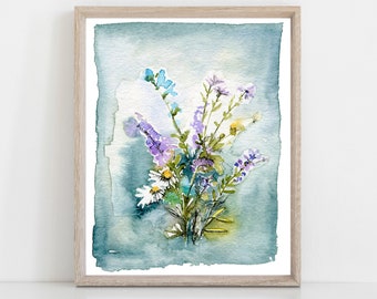 wildflowers floral art print, 8 x 10 wall art, watercolor wall art