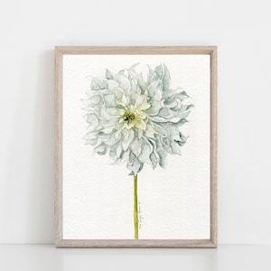 White Dahlia watercolour art print