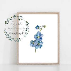 Blue Forget Me Not Flower Watercolor Digital Download Wall Art