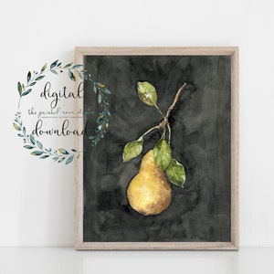 watercolor yellow pear instant download printable 8x10 wall art