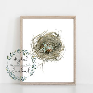 bird nest art print, 8 x 10 printable art, instant digital download bird art, printable watercolor art