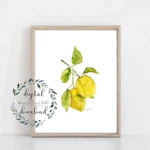 watercolor lemons, printable wall art, 8 x 10 fruit art print, instant digital download