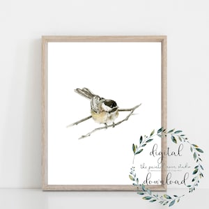 Chickadee watercolor art print 8 x 10 printable  digital download