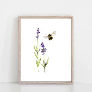 Lavender and Bee Watercolor Art Print image 1