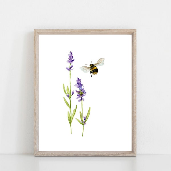Lavender and Bee Watercolor Art Print