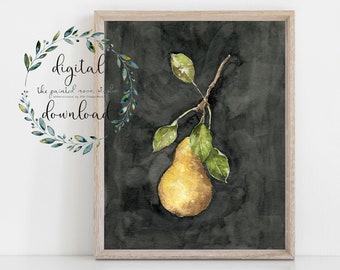 watercolor yellow pear instant download printable 8x10 wall art