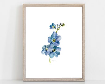 Blue Forget Me Nots Floral watercolor art print