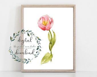 Pink Tulip digital download watercolor art