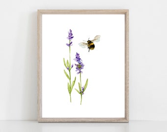 Lavender and Bee Watercolor Art Print