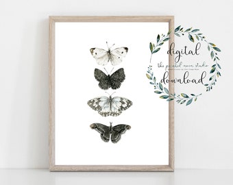 Butterflies and Moth Watercolor printable wall art