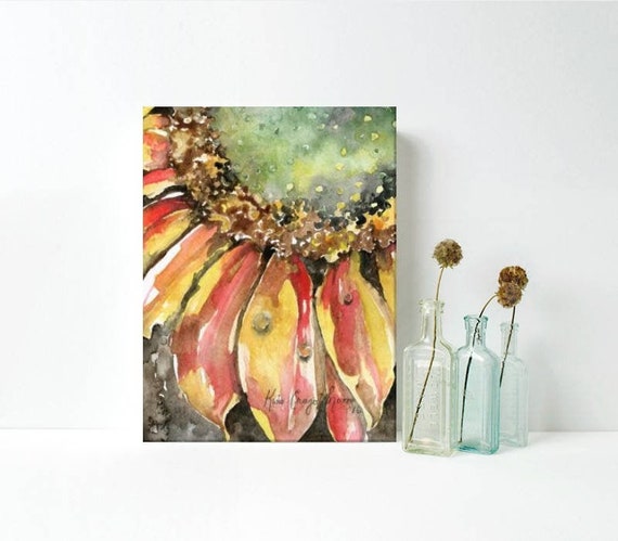 Sunflower Watercolor Art Print Autumn Floral Wall Art 8 X 10 Etsy