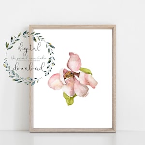 Pink Magnolia Bloom Watercolor Printable Wall Art