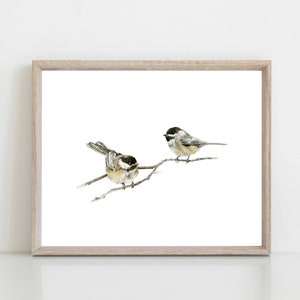 Chickadees watercolor birds art print