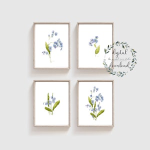 watercolor blue forget-me-nots floral digital download art print set