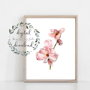 Pink Magnolia Blooms Watercolor Printable Wall Art