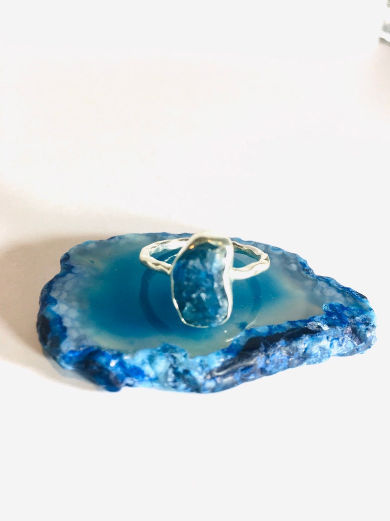 Gift for Her Stackable Ring Raw Gemstone Raw Stone Ring Size 7 Rough Stone Ring Solid 925 Sterling Silver Blue Apatite Gemstone Ring