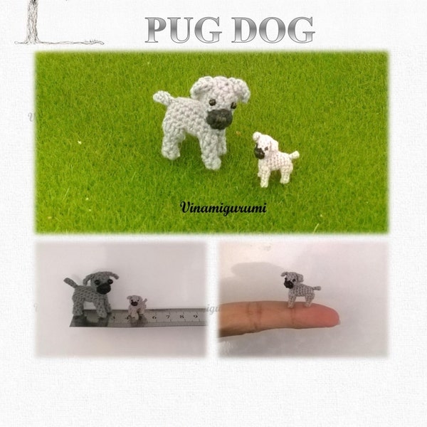 Tiny Grey Pug Dog Pattern, miniature amigurumi, animals crochet # 112, PDF INSTANT DOWNLOAD