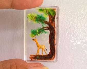 Micro  amigurumi crochet Tiny Giraffe in box, miniature amigurumi- READY TO SHIP