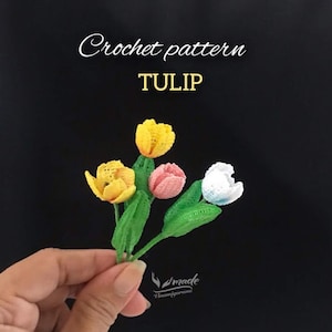 Mini Tulip brooch Pattern, crochet flower, mini bouquet, 0124