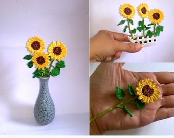 Mini Sunflower and picket fence box Pattern, crochet flower, mini bouquet, PDF INSTANT DOWNLOAD