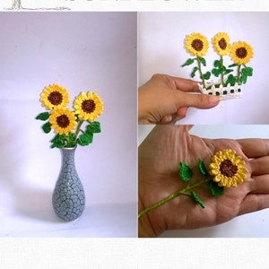 Mini Sunflower and picket fence box Pattern, crochet flower, mini bouquet, PDF INSTANT DOWNLOAD