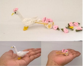 Mini Goose and wagon Pattern, miniature amigurumi, animals crochet - PDF INSTANT DOWNLOAD