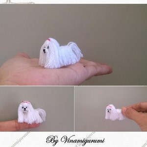 Mini long hair maltese Dog Pattern, miniature amigurumi, animals crochet # 133, PDF INSTANT DOWNLOAD