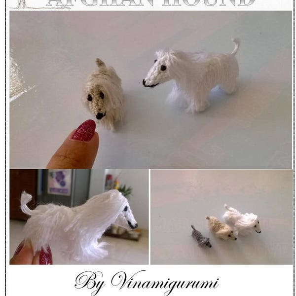 Mini motif de chien lévrier afghan, amigurumi miniature, animaux au crochet # 141, PDF TÉLÉCHARGEMENT INSTANTANÉ