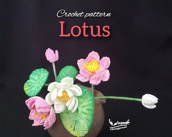 Mini Lotus brooch Pattern, crochet flower, mini bouquet, miniature crochet 0824