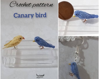 Patrón de Canario Pequeño, amigurumi miniatura, animales de crochet - 1224