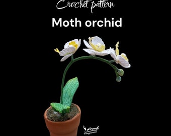 Patrón de broche de orquídea polilla en miniatura, flor de crochet, mini ramo, 0924