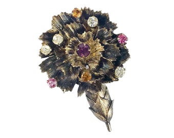 Vintage Sterling Silver Rhinestone Cornflower Brooch