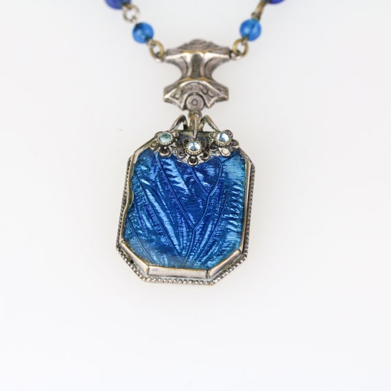 Antique Art Deco Blue Morpho Butterfly Wing Glass… - image 2