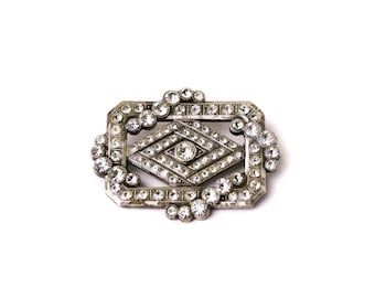 Antique Art Deco French Silver Plated White Paste Brooch