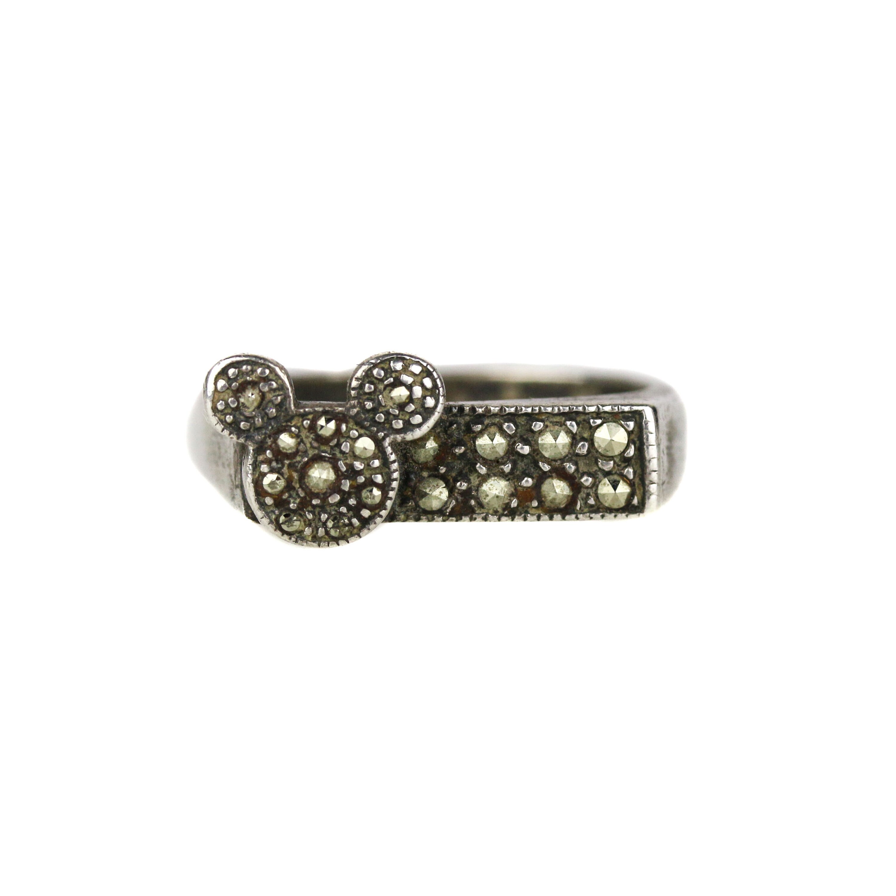 MICKEY COLLEGE RING 約10号JAM  MADE Vintage Sterling Silver Marcasite Judith Jack Disney Mickey Mouse