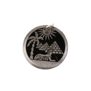 Vintage Sterling Silver Black Enamel Giza Pyramids Sphinx Charm