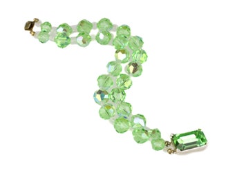 Vintage Faceted Uranium Glass Bead & Rhinestone Bracelet