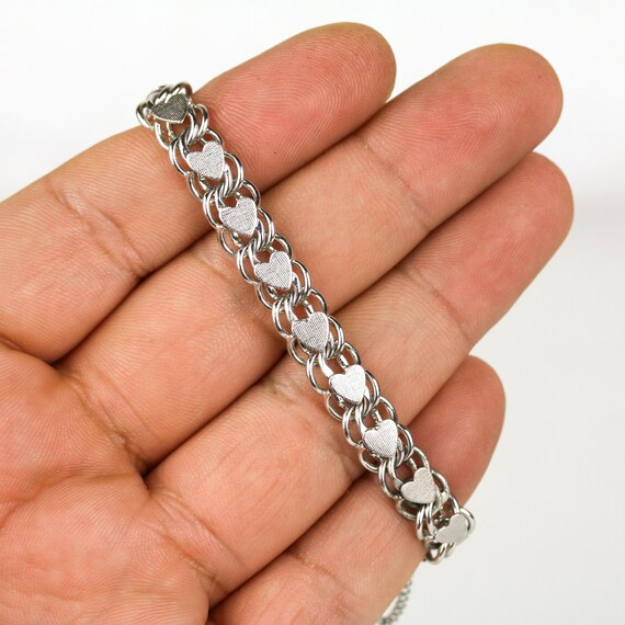 Vintage Sterling Silver Heart Link Charm Bracelet - Etsy