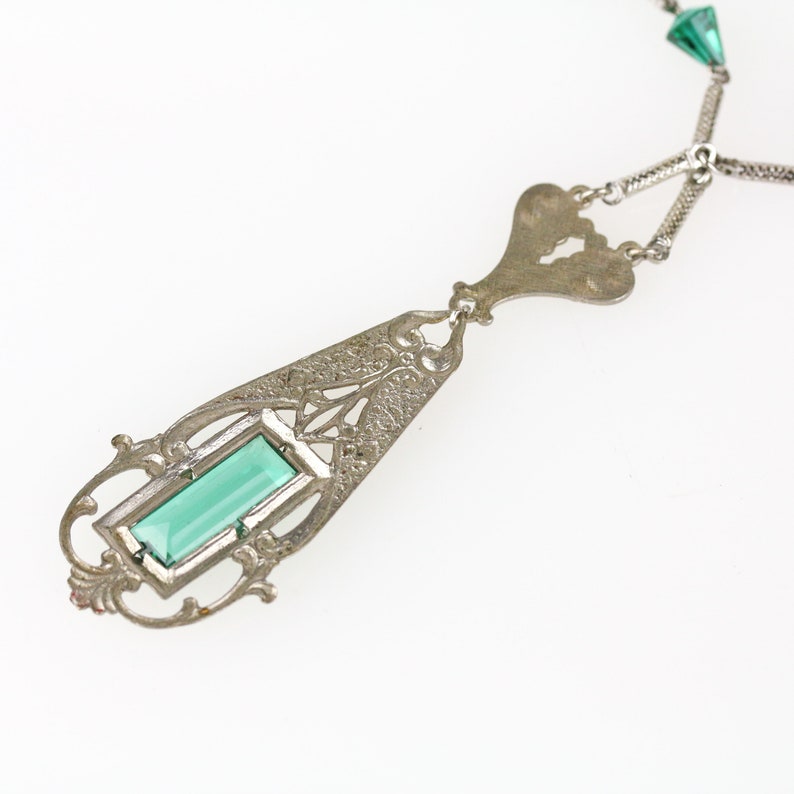 Vintage Art Nouveau Revival Green Glass Necklace image 8