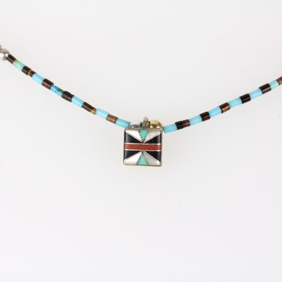 Vintage Navajo Heishi Bead Petite Inlay Pendant N… - image 3