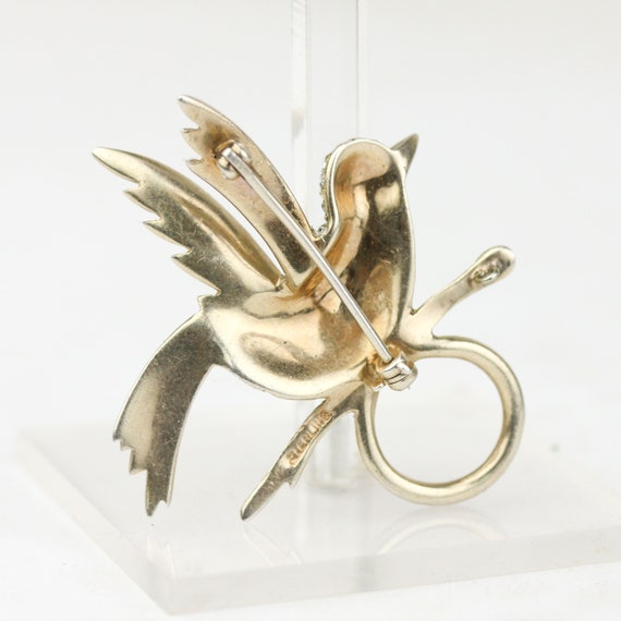 Vintage 1940's Sterling Silver Rhinestone Bird on… - image 3