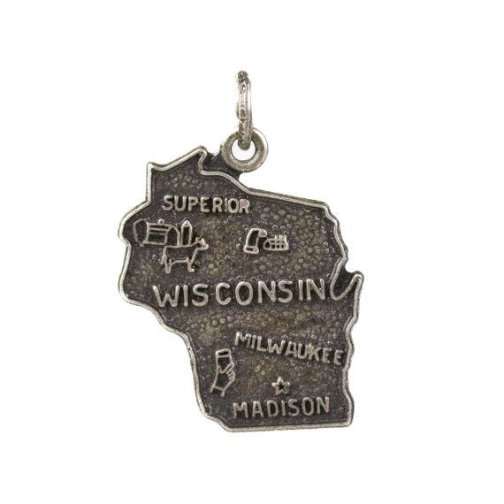 Wisconsin State Charm Antiqued Sterling Silver Wisconsin State Charm Antiqued Sterling Silver