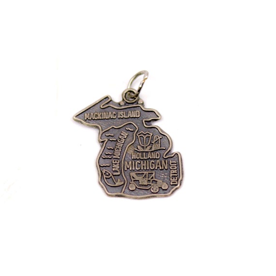 Michigan State Charm Antiqued Sterling Silver Michigan State Charm Antiqued Sterling Silver