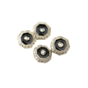 Antike Art Deco Emaille & Perle Sterling Silber Manschettenknöpfe