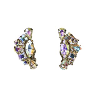 Vintage Signed Weiss AB Rhinestone Clip Earrings