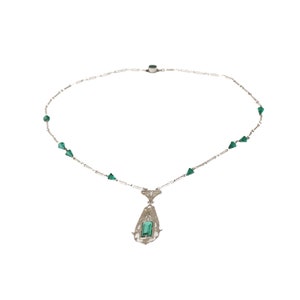 Vintage Art Nouveau Revival Green Glass Necklace image 1