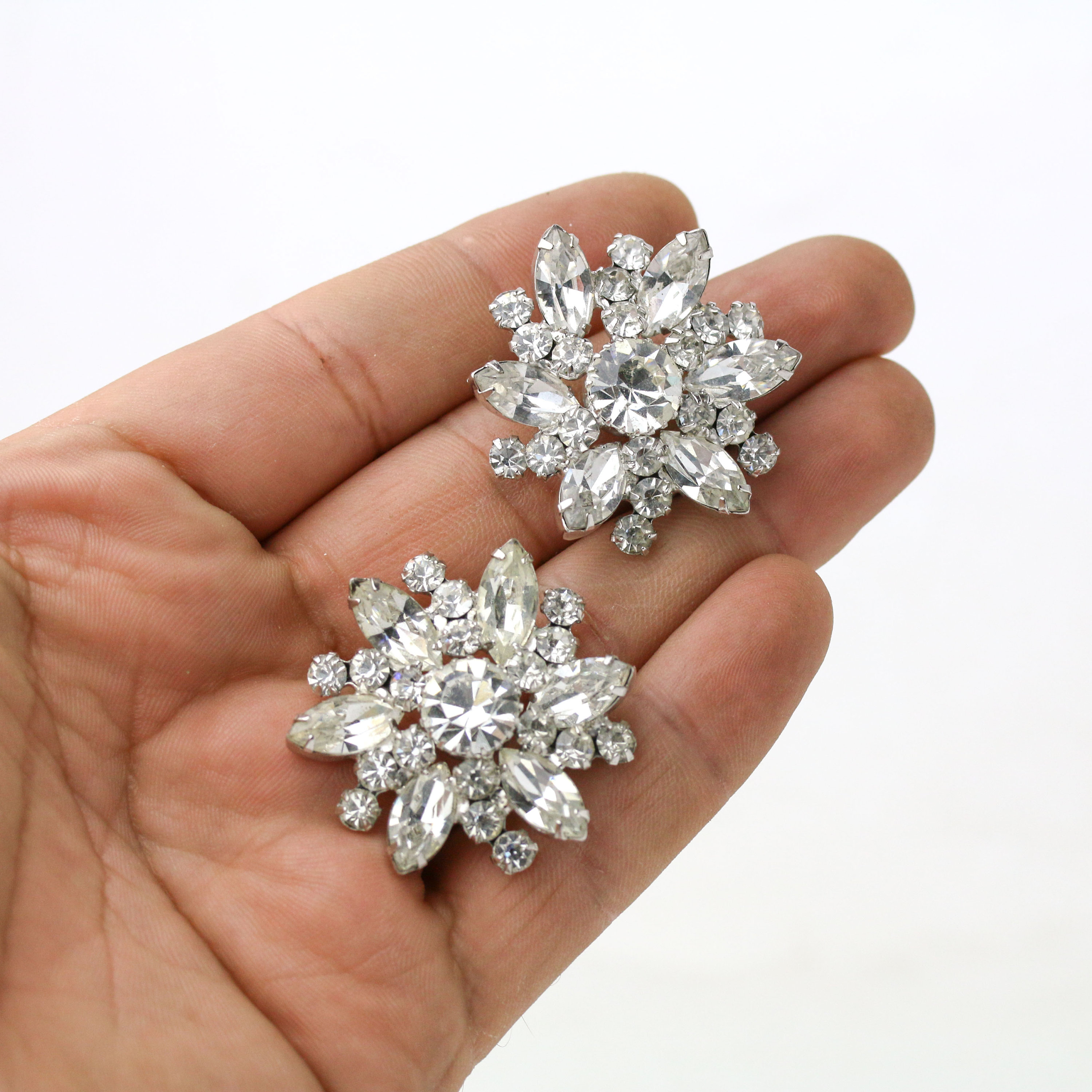 Boucles D'oreilles Vintage Juliana à Cascade Strass Et Perles - Très Bon état