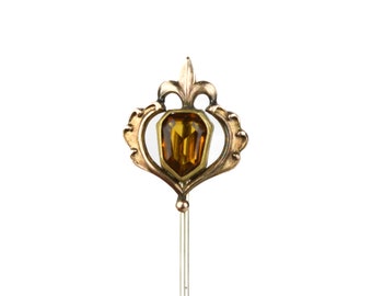 Antique Art Nouveau Gold Filled Topaz Glass Stick Pin